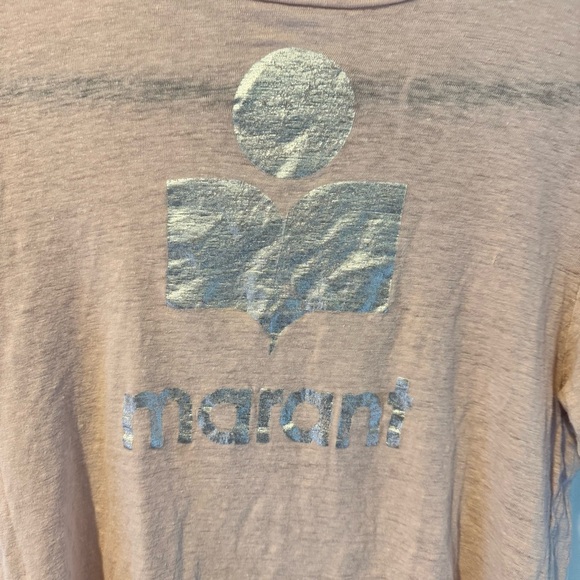 ISABEL MARANT ÉTOILE Metallic-logo Linen T-shirt Pale pink | Small - Picture 5 of 8